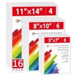 Simetufy 16 Pack Canvas Boards for Painting Multi-Size Canvas Panels Set 5x7, 8x10, 11x14 Inches Pre-Primed 100% Cotton for Oil Acrylic Paint for Kids Beginners