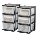IRIS USA Plastic Drawer Storage Organizer, 3-Drawers, 2-Pack, for Classroom Art Craft Supplies, Dresser Closet, Bathroom Bedroom, Laundry Room, Black/Clear