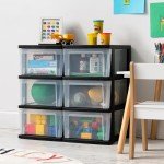 IRIS USA Plastic Drawer Storage Organizer, 3-Drawers, 2-Pack, for Classroom Art Craft Supplies, Dresser Closet, Bathroom Bedroom, Laundry Room, Black/Clear