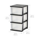 IRIS USA Plastic Drawer Storage Organizer, 3-Drawers, 2-Pack, for Classroom Art Craft Supplies, Dresser Closet, Bathroom Bedroom, Laundry Room, Black/Clear