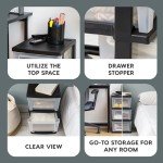 IRIS USA Plastic Drawer Storage Organizer, 3-Drawers, 2-Pack, for Classroom Art Craft Supplies, Dresser Closet, Bathroom Bedroom, Laundry Room, Black/Clear