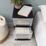 IRIS USA Plastic Drawer Storage Organizer, 3-Drawers, 2-Pack, for Classroom Art Craft Supplies, Dresser Closet, Bathroom Bedroom, Laundry Room, Black/Clear