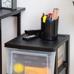 IRIS USA Plastic Drawer Storage Organizer, 3-Drawers, 2-Pack, for Classroom Art Craft Supplies, Dresser Closet, Bathroom Bedroom, Laundry Room, Black/Clear