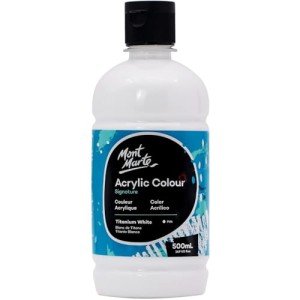 Mont Marte Signature Titanium White Acrylic Paint, 16.9oz (500ml), Semi-Matte Finish, 12 Colors, Suitable for Canvas, Wood, Fabric, Leather, Cardboard, Paper, MDF and Crafts