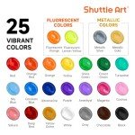 Shuttle Art 25 Colors Acrylic Paint Set, 2oz/60ml Bottles, Rich Pigmented Acrylic Paints for Artists, Beginners, Kids, Painting on Canvas Rocks Wood