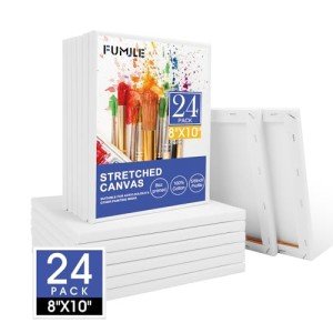 FUMILE Stretched Canvas for Painting, 24 Pack 8x10 Inch Canvases for Painting-5/8 in Profile Primed White Blank Painting Canvas Value Pack for Oil & Acrylic Paint