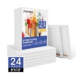 FUMILE Stretched Canvas for Painting, 24 Pack 8x10 Inch Canvases for Painting-5/8 in Profile Primed White Blank Painting Canvas Value Pack for Oil & Acrylic Paint