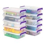 IRIS USA 2.7 Qt. Small Plastic Storage Bins with Lids, 10 Pack, Art and Craft Supply Storage Organizers, Office Supply Flat Storage Container, Stackable Clear Storage Box, Secure Latch, Clear/Violet