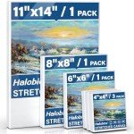 Halobios 6 Packs Stretched Canvases for Painting with 4x4 Inch, 6x6 Inch, 8x8 Inch, 11x14 Inch, Painting Canvases for Acrylics,Oils & Other Media, 5/8 Inch Profile 100% Cotton Artist Framed Canvas