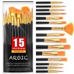 AROIC Acrylic Paint Brush Set,1pack/15pcs Nylon Hair Acrylic Painting Brush,Watercolor Rock Face Painting Brush, Artist Craft Brush Supplies, Paint Brush Set for All Purposes Children Adult Painting.
