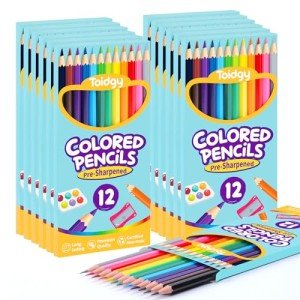 Toidgy 144 Count Colored Pencils for Kids, 12 Packs Colored Pencils Bulk 12 Colors, Pre-sharpened Color Pencils for Adults, Bulk School Supplies for Teachers, Back to School Supplies, Classroom Prizes
