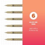 SAKURA Pigma Micron Fineliner Pens - Archival Black Ink Pens - Pens for Writing, Drawing, or Journaling - Black Ink - 01 Point Size - 6 Pack