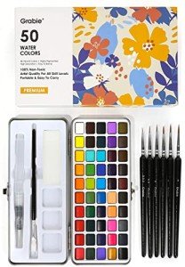 Grabie Watercolor Paint Set, Great for Painting, 50 Colors, Detail Paint Brush Included, Art Supplies, for Artists, Amateur Hobbyists and Painting Lovers