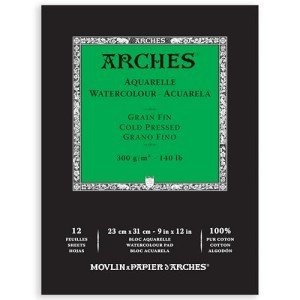 Arches Watercolor Pad, Cold Press, 9x12 inches, 12 Sheets - Professional Art Paper for Watercolor Gouache Ink Acrylic