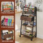 Homsorout 3 Tier Rolling Cart - Metal Utility Cart with Storage Drawer and Wheels, Versatile Art & Craft Organizer for Home, Office, or Studio - Ideal for Storing Brushes, Paints, and Supplies
