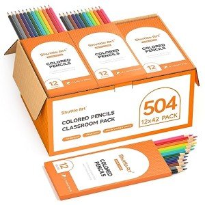 Shuttle Art 504 Colored Pencils Bulk, 12 Vibrant Colors, Pack of 42, Pre-sharpened Coloring Pencils, Wood Colored Pencil for Kids Teachers, Classroom Essentials, Back to School Supplies