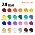Shuttle Art Acrylic Paint, 24 Colors Acrylic Paint Bottle Set, 250ml/8.45oz Each, Rich Pigments, High Viscosity, Bulk for Artists, Beginners and Kids Painting on Rocks Crafts Canvas Wood Ceramic