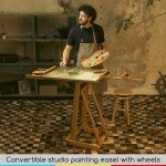 MEEDEN Versatile Studio H-Frame Easel - All Media Adjustable Beech Wood Studio Easel, Painting Floor Easel Stand, Movable and Tilting Flat Available, Holds Canvas Art up to 77"