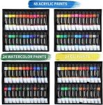 149Pcs Deluxe Artist Painting Set with Aluminum and Beech Wood Easel, 48 Colors Acrylic & Oil Paints, 24 Colors Watercolor Paints, Art Paint Supplies for Artists, Beginner & Adults