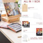 Tabletop Easel and Oil Paint Set - Art Painting Kit 41 Art Supplies - 24 for Oil Painting 10 Paint Brushes 1 Palette Knife 3 Canvases for Painting 1 Paper Pad 1 Paint Palette 1 Painting Easel