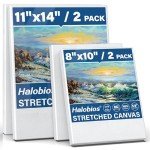 Halobios 4 Packs Blank Canvases for Painting with 8x10in,11x14in(2 of Each), Stretched Canvases for Acrylics, Oils & Other Painting Media, 100% Cotton, 5/8 Inch Profile of Super Value Canvas Pack