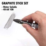 dainayw Graphite Stick Set - Water Soluble - 4B 6B 10B, Art Drawing Supplies for Sketch & Shading Pencils, Artist Sketching - 3 Pcs