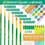 Norberg & Linden Watercolor Paint Set - 36 Premium Paints - 12 Page Pad - 6 Brushes - Painting Supplies with Palette, Watercolors, Art Pad Paper and Artist Brushes