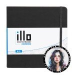 illo Sketchbook 8’’ x 8’’ Square Hardcover Sketch Book, (112lb/180gsm) Heavyweight Paper, Ribbon Marker, Back Pocket, Lays Flat, Minimal Bleed, Vegan, for Artists & Beginners