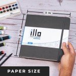 illo Sketchbook 8’’ x 8’’ Square Hardcover Sketch Book, (112lb/180gsm) Heavyweight Paper, Ribbon Marker, Back Pocket, Lays Flat, Minimal Bleed, Vegan, for Artists & Beginners
