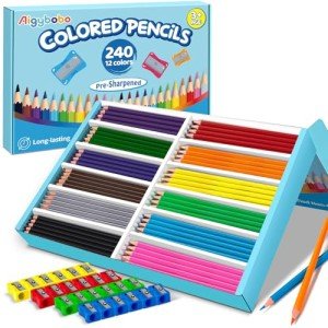 240 Count Colored Pencils Bulk for Classrrom, Color Pencils for Kids in 12 Vibrant Colors, Pre-sharpened Coloring Pencils Set Plus 24 Sharpeners, Bulk Pack Colored Pencils for Back to School Supplies