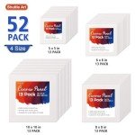 Shuttle Art Painting Canvas Panel, 52 Multi Pack, 5x5, 6x6, 8x8, 10x10 inch (13 PCS of Each), 100% Cotton Art Canvas Board Primed White, Blank Canvas for Kids Adults for Acrylic Oil Painting