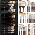 Nicpro 30pcs Paint Brush Set, Professional Paintbrushes with Paint Spatula and Cloth Roll, Craft Paint Brushes for Acrylic Painting, Oil, Watercolor, Gouache, Art Supplies for Artists and Beginners