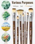 Nicpro 30pcs Paint Brush Set, Professional Paintbrushes with Paint Spatula and Cloth Roll, Craft Paint Brushes for Acrylic Painting, Oil, Watercolor, Gouache, Art Supplies for Artists and Beginners