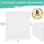 ESRICH Stretched Canvas, 6 Pack 8x8, Primed Acid-Free, Wood Framed Blank Canvas, Art Canvases for Beginners, Artists, Used for Oil, Acrylic Paint, Pouring Painting