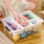 MACOPRO 17 QT Plastic Storage Box with Removable Tray Craft Organizers and Storage Clear Storage Container for Organizing Bead, Tool, Sewing, Playdoh (White, 1Pack-17QT)