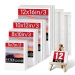 YETEE 12 Pcs Stretched Canvas for Painting, Multiple Sizes: 12x16, 10x12, 8x10, 5x7, Blank Canvases Boards for for Oil Painting
