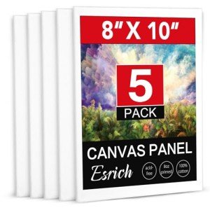 ESRICH Canvas Boards for Painting, 5 Pack Canvases for Painting 8x10 Cotton Primed Acid Free Blank Canvas Panels for Oil Paint, Watercolor, Acrylic Paint, Gouache and Tempera.