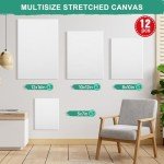 YETEE 12 Pcs Stretched Canvas for Painting, Multiple Sizes: 12x16, 10x12, 8x10, 5x7, Blank Canvases Boards for for Oil Painting