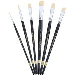 Transon Paint Brush Set 6pcs Art Painting Flexible Bristle for Acrylic Watercolor Gouache Oil Leather Canvas and Face Painting