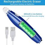Electric Eraser, 140 Eraser Refills, Electric Pencil Eraser Rechargeable for Artists, Electric Erasers for Drafting, Drawing, Painting, Sketching, Architectural Plans, Detailer Tool-Blue