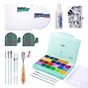 HIMI Gouache Paint Set, 41 Pcs Professional Art Painting Supplies Set with HIMI 24 Gouache Paints, 6 Paint Brushes, 2 Canvas Boards, Palette, Paint Knife, Moisturized Mildew Gouache Spray, and White