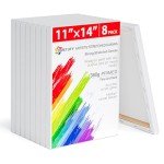 Simetufy Stretched Canvas for Painting 11x 14 inch 8 Pack 13.4 Oz Heavy-Weight, Triple Primed 5/8" Profile 100% Cotton White Blank Canvases for Oil Paint, Acrylic Pouring