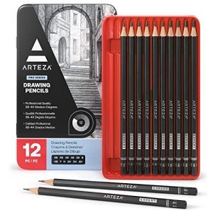 ARTEZA Drawing Sketch Pencils, Set of 12, Medium Hardness (6B - 4H), Graphite Pencils for Sketching and Drawing