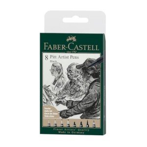 Faber-Castell PITT Artist Pen India Ink Pen - wallet of 8 - colour 199 black - XXS, S, F, M, B, C, 1.5, Fude Hard, (167158)
