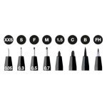 Faber-Castell PITT Artist Pen India Ink Pen - wallet of 8 - colour 199 black - XXS, S, F, M, B, C, 1.5, Fude Hard, (167158)