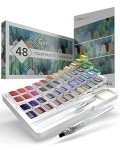 GenCrafts Watercolor Paint Palette 48 Premium Colors with Paper Pad - 2 Refillable Brush Pens - 15 Sheets of Water Color Paper