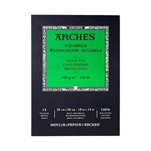 Arches Watercolor Pad 9x12-inch Natural White 100% Cotton Paper - 12 Sheet Arches Watercolor Paper 140 lb Cold Press Pad - Arches Art Paper for Watercolor Gouache Ink Acrylic and More