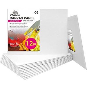 PHOENIX Painting Canvas Panels 9x12 Inch, 12 Value Pack - 8 Oz Triple Primed 100% Cotton Acid Free Canvas Boards for Painting, White Blank Flat Canvas Boards for Acrylic, Oil Paints
