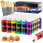 Caliart Acrylic Paint Set With 12 Brushes, 36 Colors (59ml, 2oz) Art Craft Paints Gifts for Artists Kids Beginners & Painters, Halloween Pumpkin Canvas Ceramic Rock Painting Kit Art Supplies