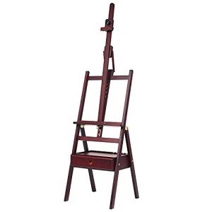 MEEDEN Studio H-Frame Easel with Storage Drawer - Adjustable (60"~75") Forward Tilting Solid Beech Wood Easel Stand for Artists, Students & Beginners, Holds Canvas Art up to 36", Deep Walnut
